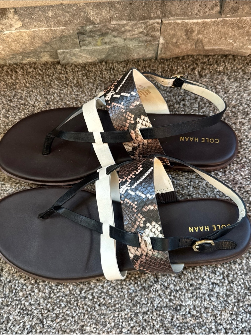 Cole Haan Black & Neutral Snake-Print Leather Sandals Women’s 9.5 EUC
